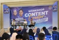 Workshop konten kreator bertajuk anak muda berkarya, Barru makin maju digelar gen u 22 Dokter Ulfah - MHG, di gedung Bola Soba'e, Kecamatan Barru, Kabupaten Barru, Minggu (15/9/2024).