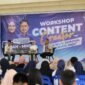 Workshop konten kreator bertajuk anak muda berkarya, Barru makin maju digelar gen u 22 Dokter Ulfah - MHG, di gedung Bola Soba'e, Kecamatan Barru, Kabupaten Barru, Minggu (15/9/2024).