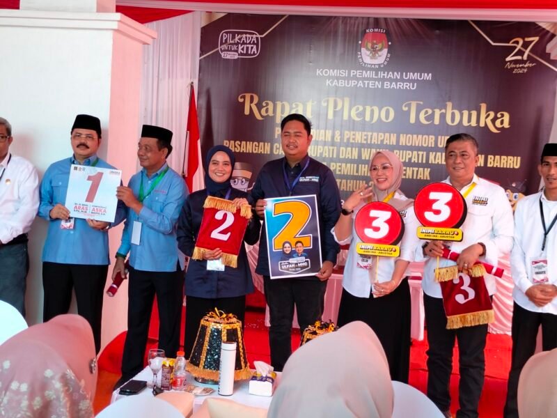 KPU Barru tetapkan nomor urut Paslon Pilkada Barru di kantor KPU Barru, Senin (23/9/2024)