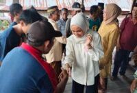 Calon bupati Barru nomor urut 2, Dokter Ulfah saat kunjungan door to door di Soppeng Riaja, Barru, Rabu (25/9/2024).