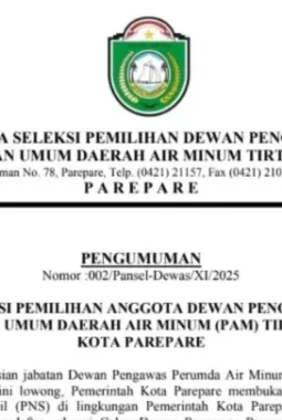 Pemkot Parepare Buka Seleksi Dewan Pengawas PAM Tirta Karajae