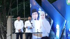 Wali Kota Tasming Hamid dan Wakil Wali Kota Hermanto P. memaparkan refleksi satu tahun pemerintahan di halaman rumah jabatan wali kota, Kamis, (26/02/2026).