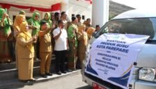 Wali Kota Parepare, Tasming Hamid, menghadiri pelepasan secara simbolis distribusi bantuan produk susu dari Kementerian Pemberdayaan Perempuan dan Perlindungan Anak (KemenPPPA) RI di Aula Asta Cita Rumah Jabatan Gubernur Sulsel, Kota Makassar, Senin (5/10/2026).